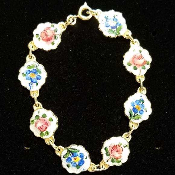 Jewelry - RARE vintage Norway sterling enamel bracelet, 6.5"